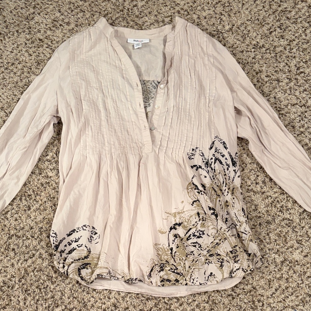 Style & Co. Light Pink Embroidered Pintuck Peasant Blouse